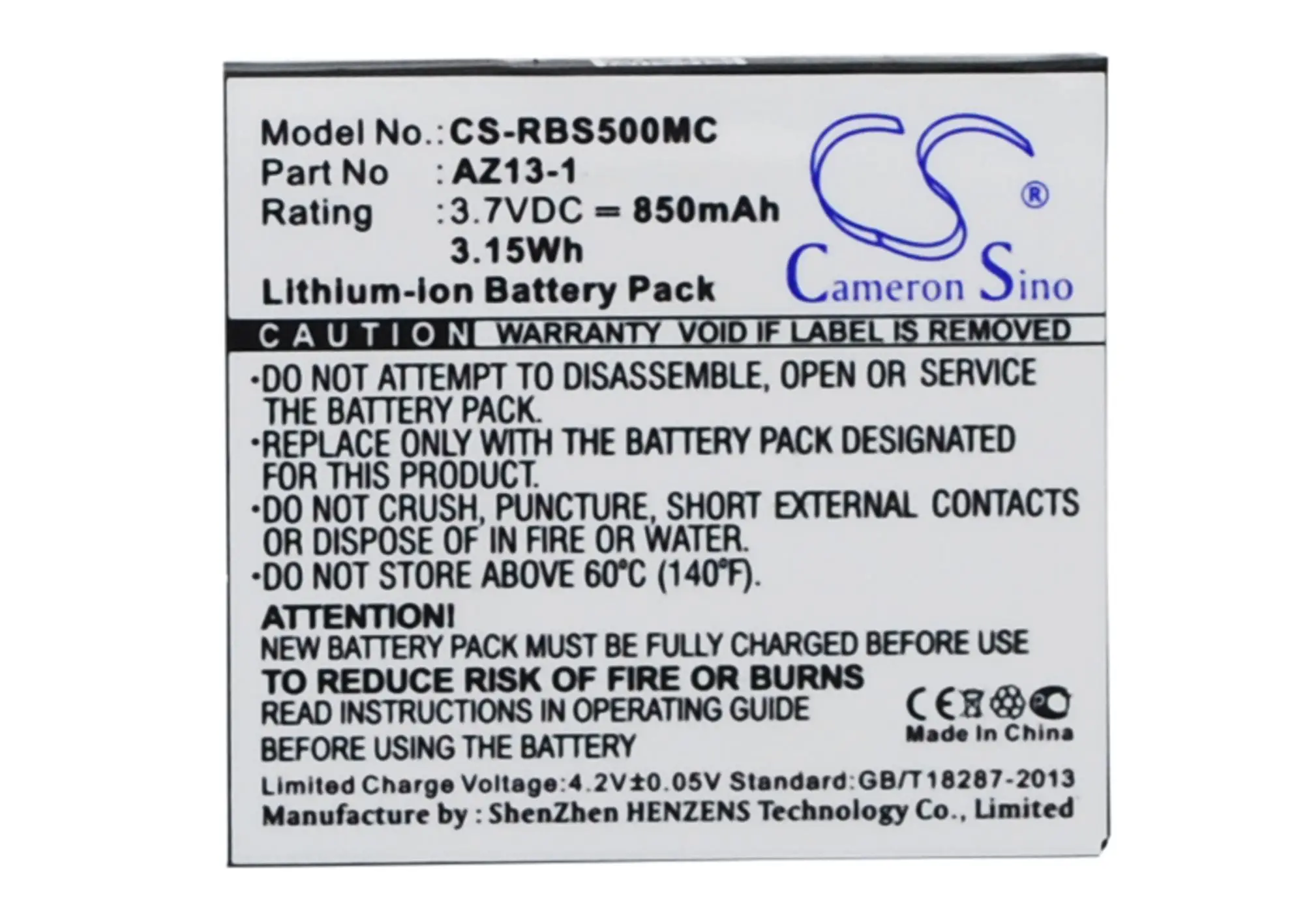 

CS 850mAh / 3.15Wh battery for Xiaoyi AZ13-1, AZ13H, YDXJ01XY AZ13-1