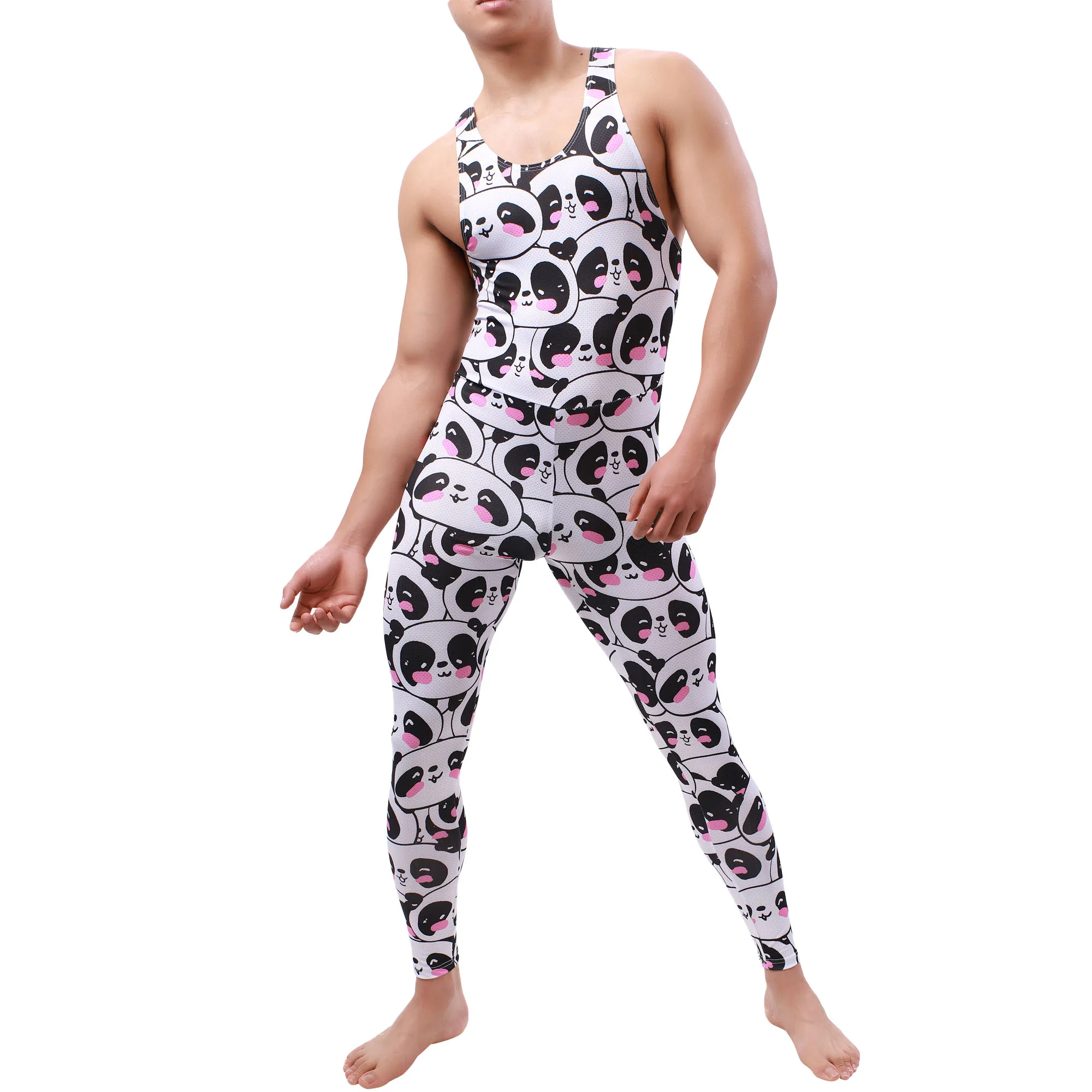 YUFEIDA Mens Undershirt Leotard Sleeveless Rainbow Printed Jumpsuit Men's Leggings Underwear Bodysuit Wrestling Singlet Pajamas