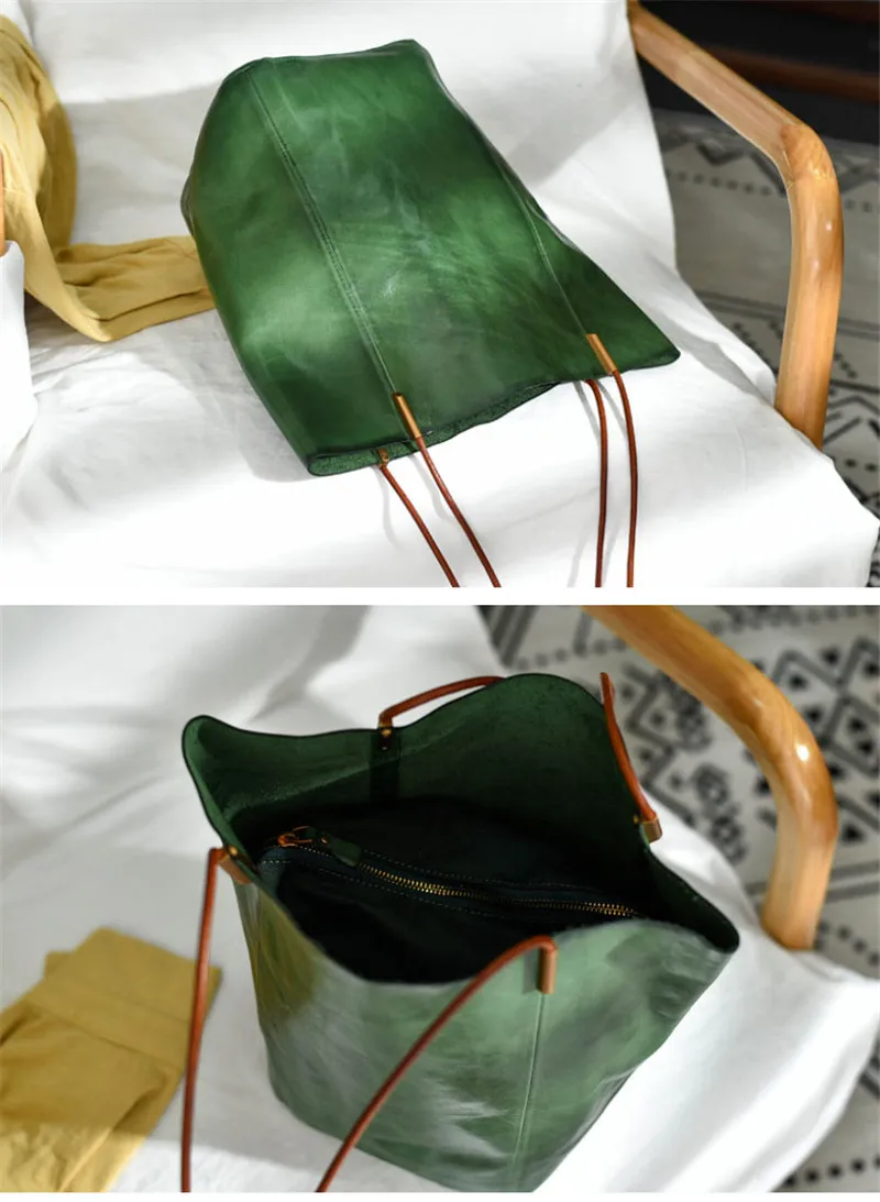 Vintage designer handmade Genuine leather female handbag fashion luxury natural first layer cowhide women tote shoulder bag