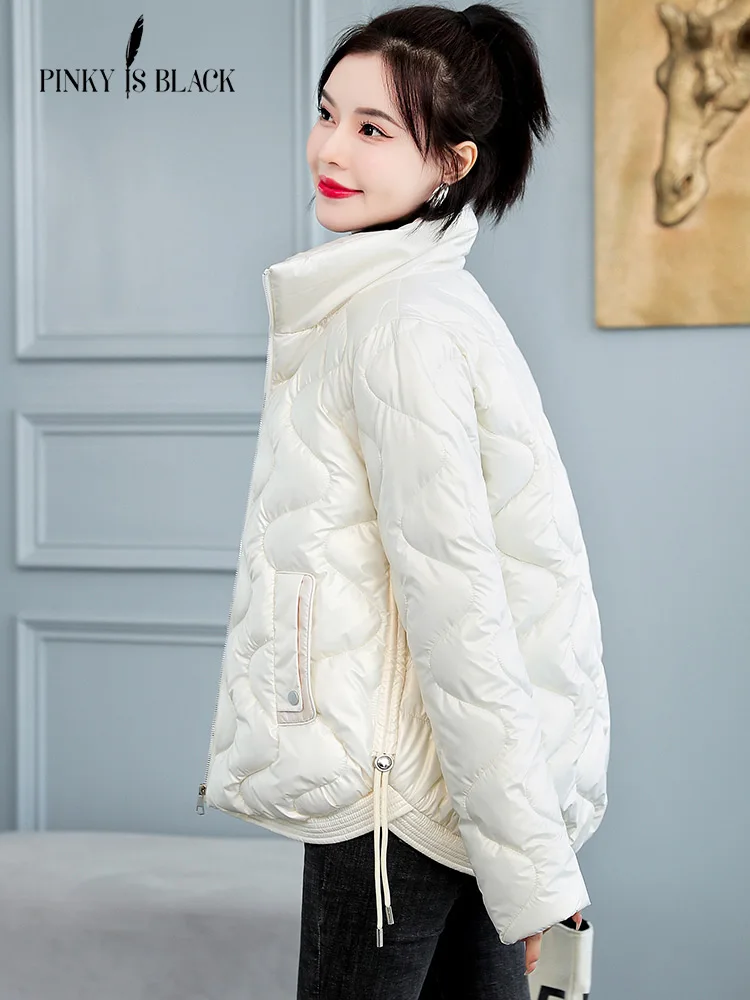 PinkyIsBlack 2022 Women Short Jacket Winter Thick Cotton Padded Coats Female Shiny Stitched Puffer Parka Ladies Slim Winter Coat