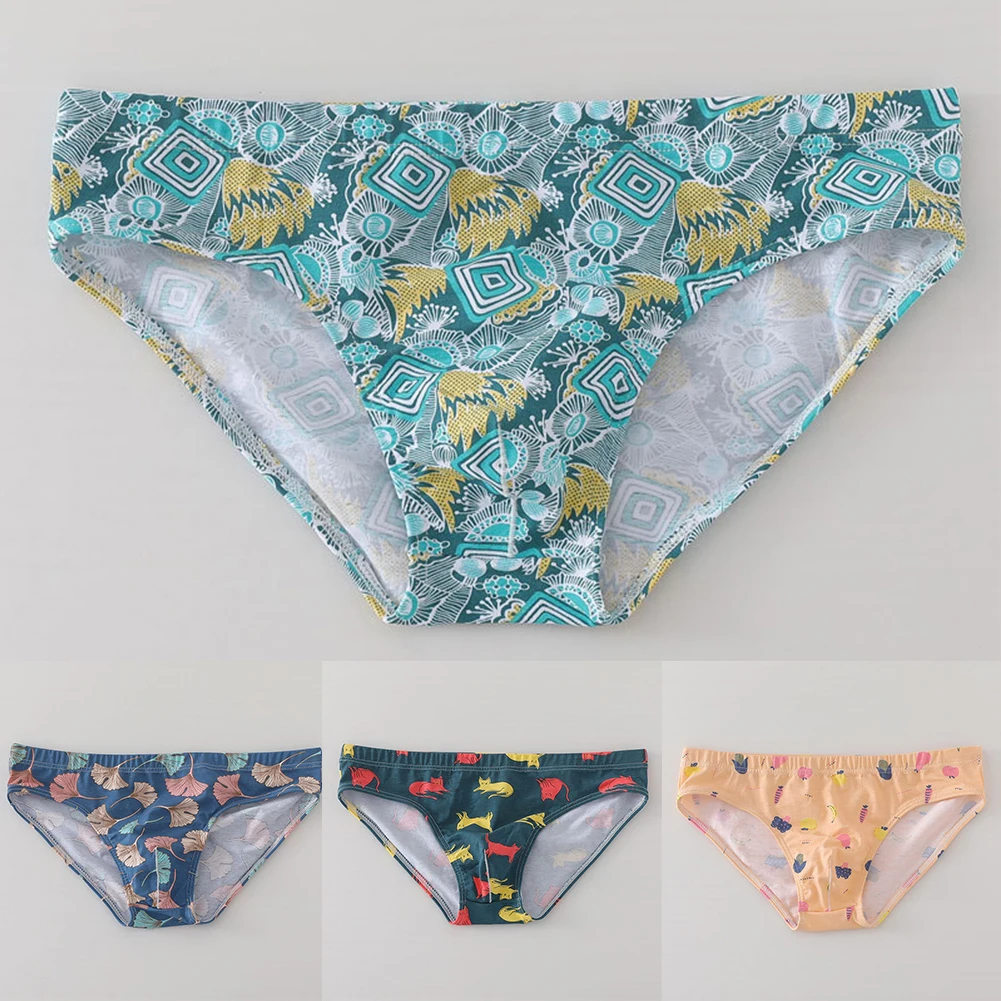 

Men Breifs Cotton Printed Panties Low Waist Cotton Breathable Sexy Sports Comfort Underwear Bulge Pouch G-string Underpants