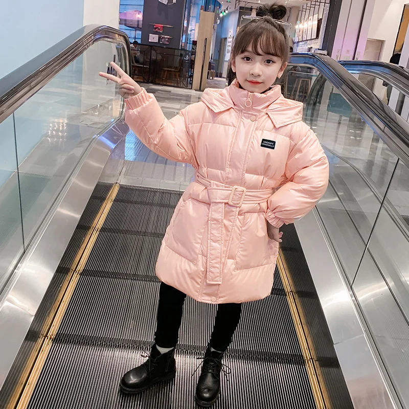 

Пуховик для девочек, хлопковая непродуваемая куртка с поясом 2023, теплая одежда для катания на лыжах, зимняя одежда для детей до десяти градусов