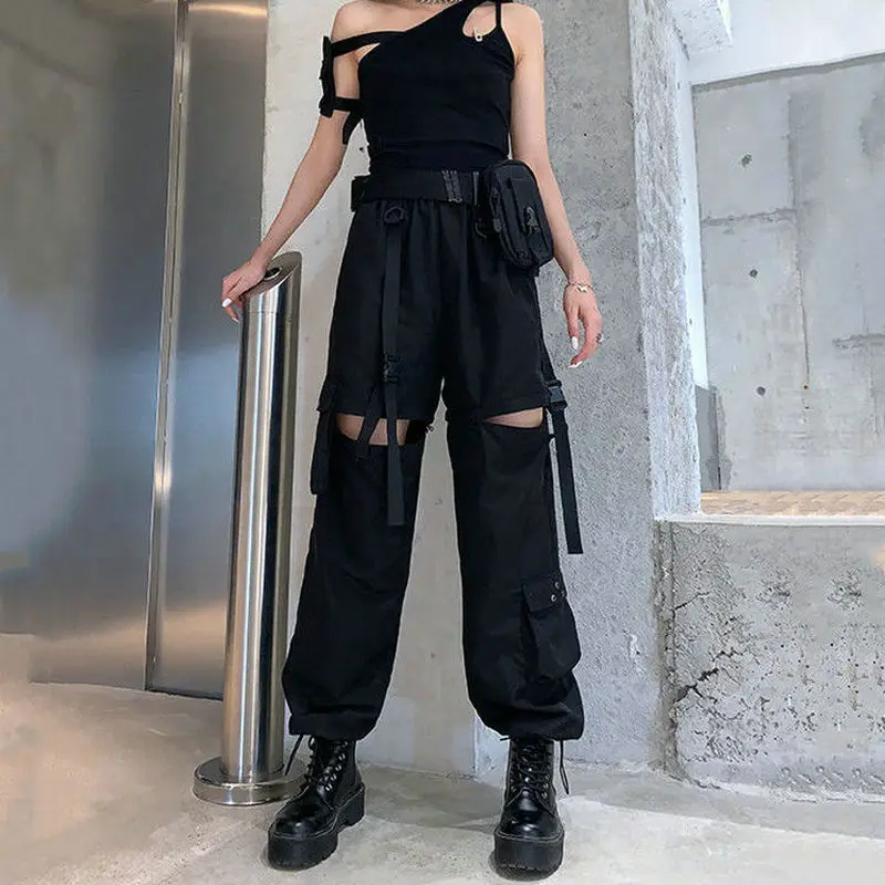 Women Pants Jogges Nice Black High Waist Korean Female Loose Casual Detachable Straight Leg Streetwear Cargo Long Pants Woman