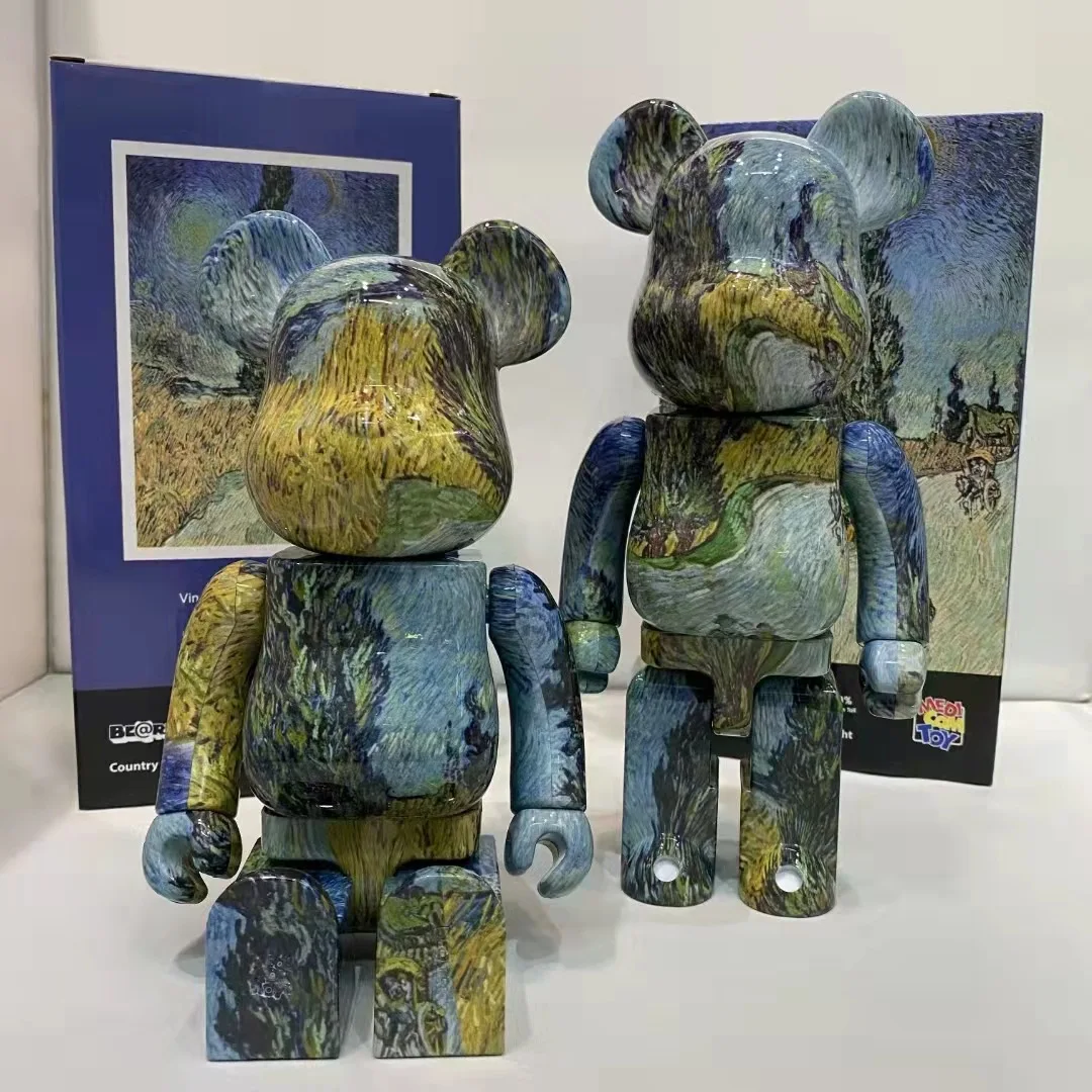 

Building Block Bear Bearbrick Rural Road In Provence Van Gogh Pass 400% 28cm Oil Painting Collection Doll Literature Hobby