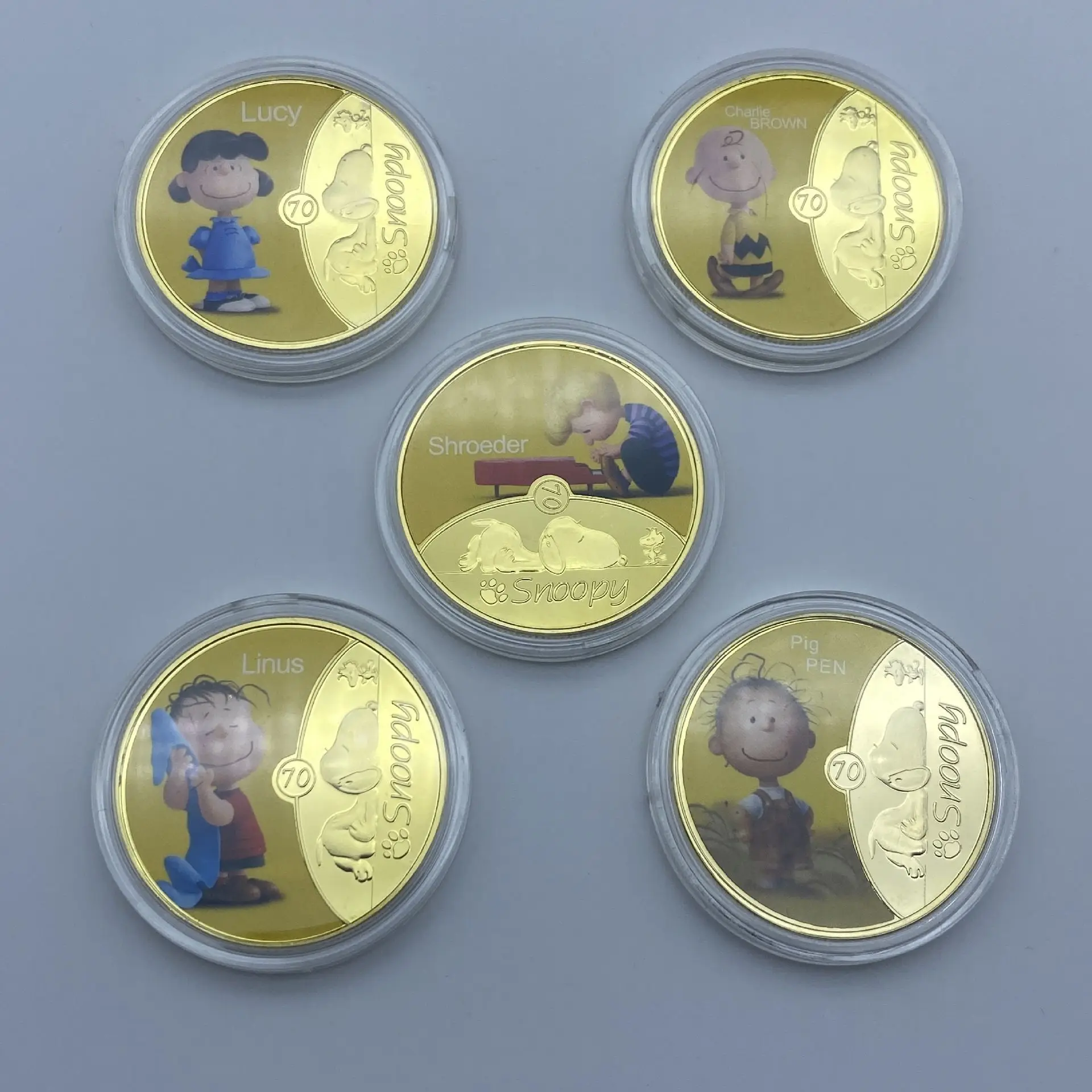 Аниме Снупи Золотая монета Металлический набор Памятная мультяшная фигурка