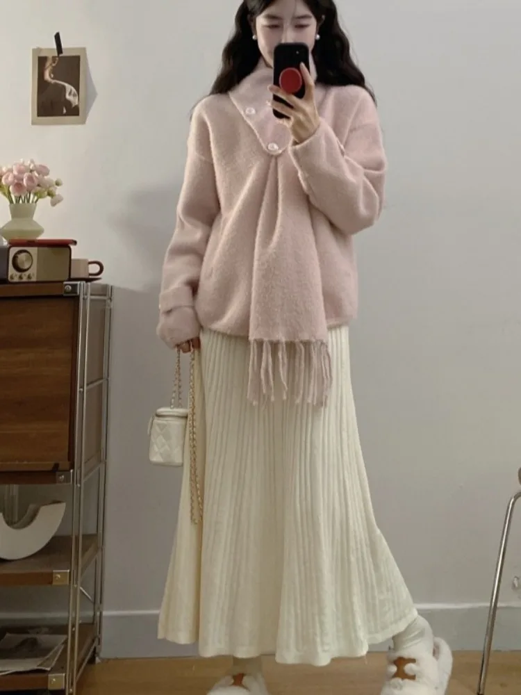 Осень 2024 изящный свободный вязаный кардиган во французском стиле шикарный