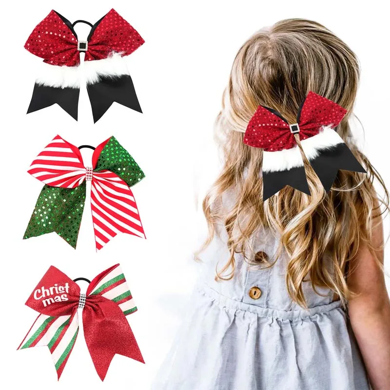 

Christmas 7 Inch Big Bows Hair Ring Sequins Hair Ties Rope Ponytail Hair Accessories Hairbands Gift Ornament Headband For Girls