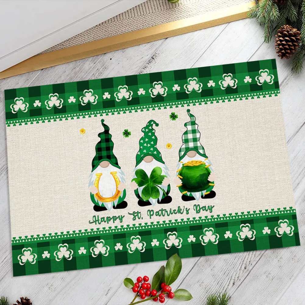 

St. Patrick's Day Doormat Kitchen Floor Mat Non Slip Bath Rugs Lucky Shamrocks for Kitchen Bathroom Living Room Holiday Decor