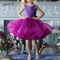 purple flower girls dresses ball gowns with bow tulle kids birthday princess dresses o neck sleeveless dresses first communion