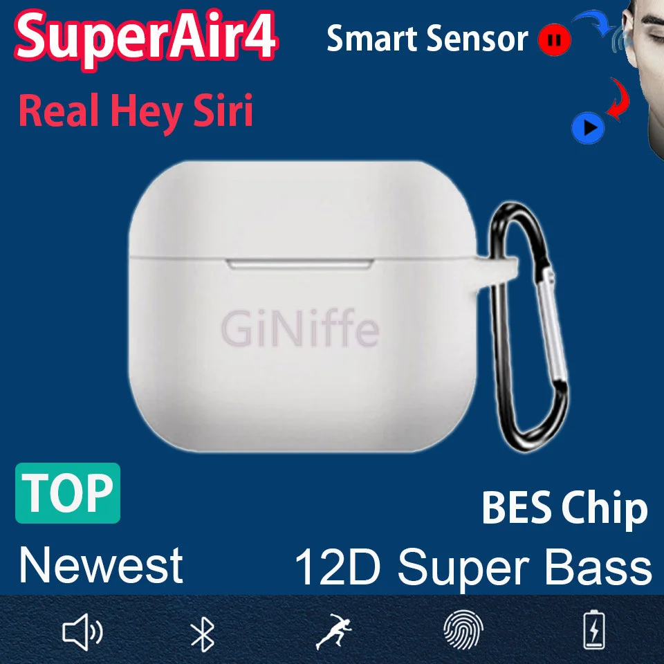 SuperAir4 TWS Pro 3 4 Wireless Earphones 3rd Generation Bluetooth Earbuds Light Sensor 12D Super Bass 8H Battery Real Hey Siri
