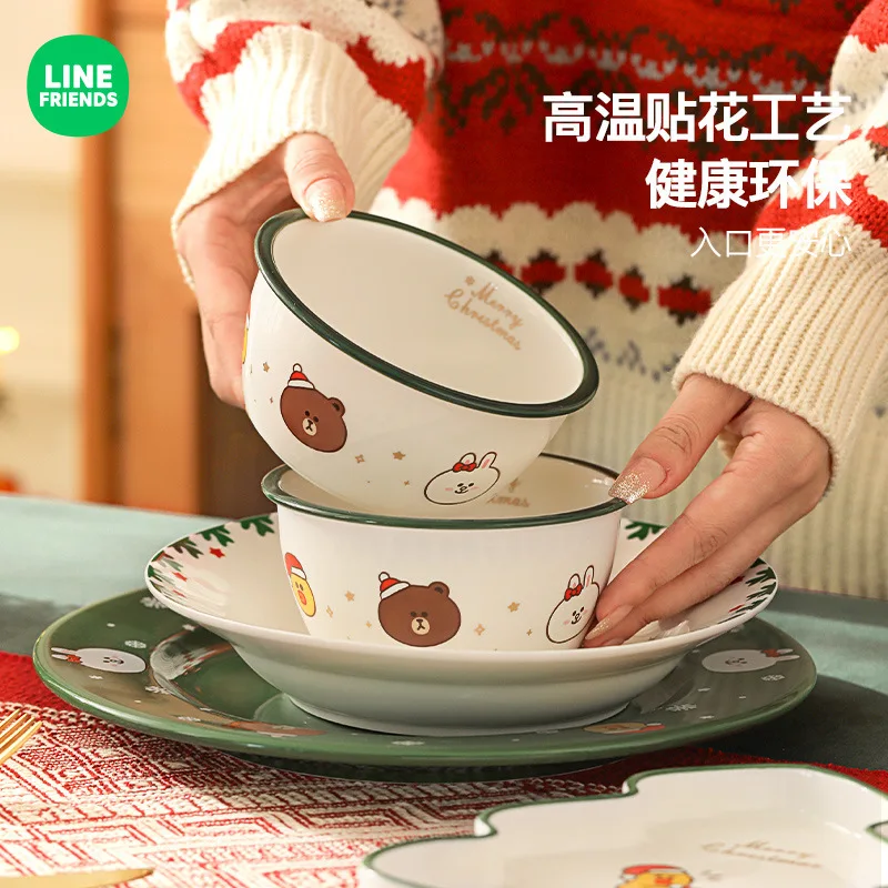 Набор рождественской посуды Line Friends набор рисовой с героями мультфильмов милая