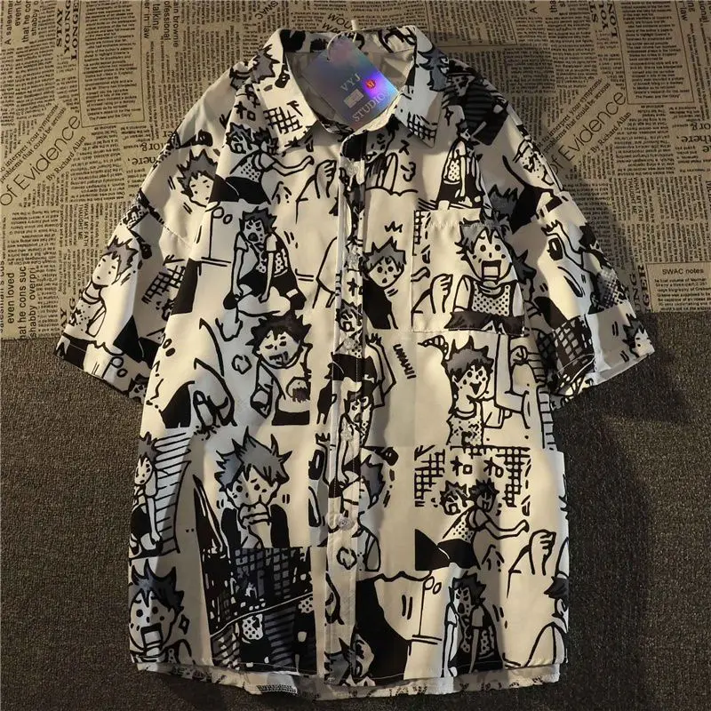 

Рубашки и блузки с коротким рукавом, свободная Женская одежда в стиле ретро с комиксным принтом, летние футболки 2023, Женская хлопковая рубашка Traf, топы, Япония