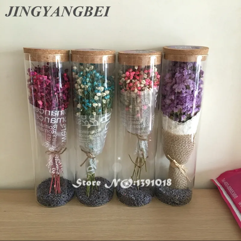 

Natural Dried flower +Glass bottle purple myosotis Gypsophila Preserved Flower wedding gift Christmas gift home decoration