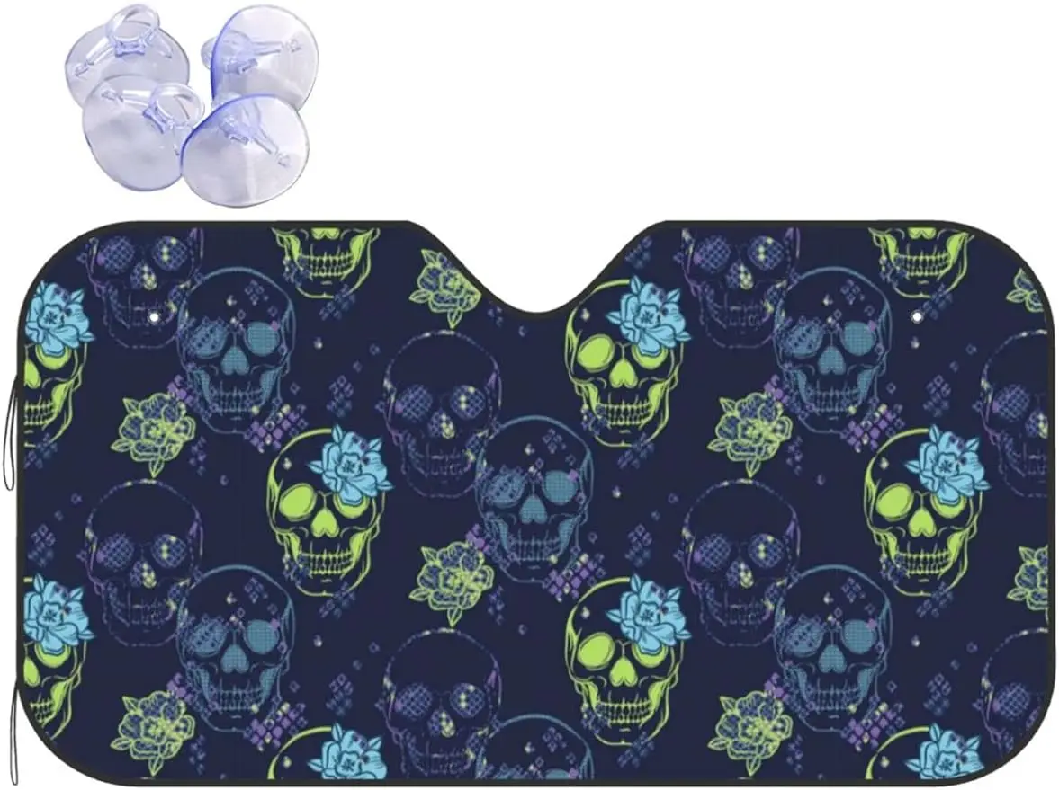 

Skull Flowers Car Windshield Sunshade Skeleton Car Front Window Sunshade Blocks Uv Rays Keep Your Vehicle Cool for Most Cars SUV