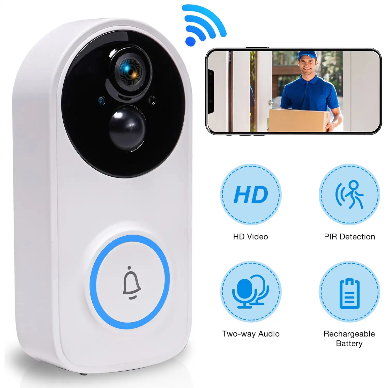 

Беспроводной видеозвонок с Wi-Fi, умный дверной звонок с ИК датчиком движения, наружная камера видеонаблюдения 3 Мп для домашней безопасности