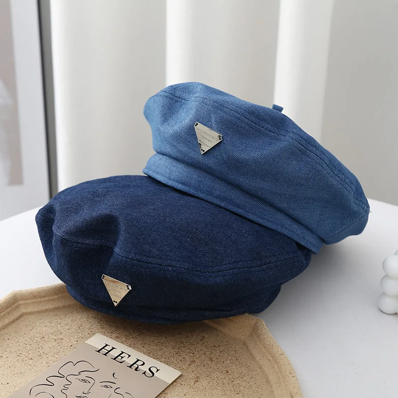 

Fashion Korean Version Denim Berets Caps for Women Simple Wild Painter Hat Casual Newsboy Hat Retro Octagonal Hat Women Bonnet