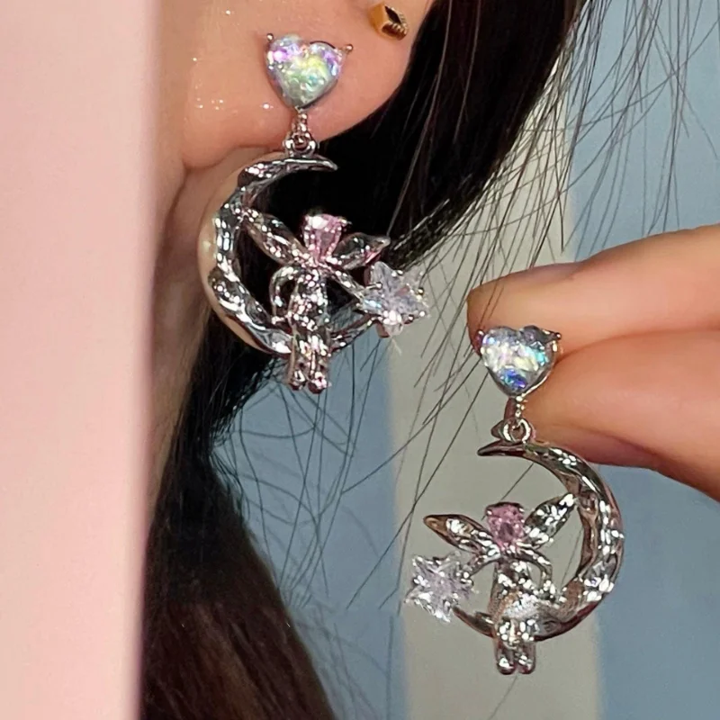 

Exquisite Fashion Women's Zircon Love Earrings Women's Moon Fairy Earrings Engagement Commemorative Gift Earrings