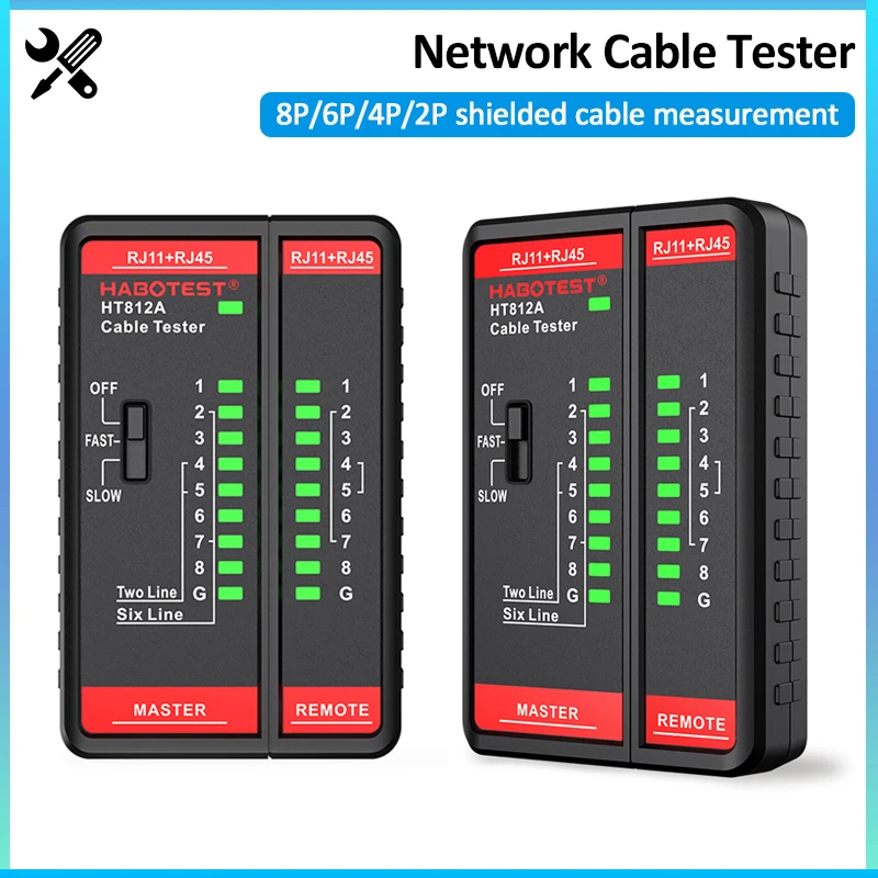 

HT812A RJ45 RJ11 Network Cable Tester LAN Cable Networking Wire Telephone Line Detector Tracker Test Tool LED Indicator