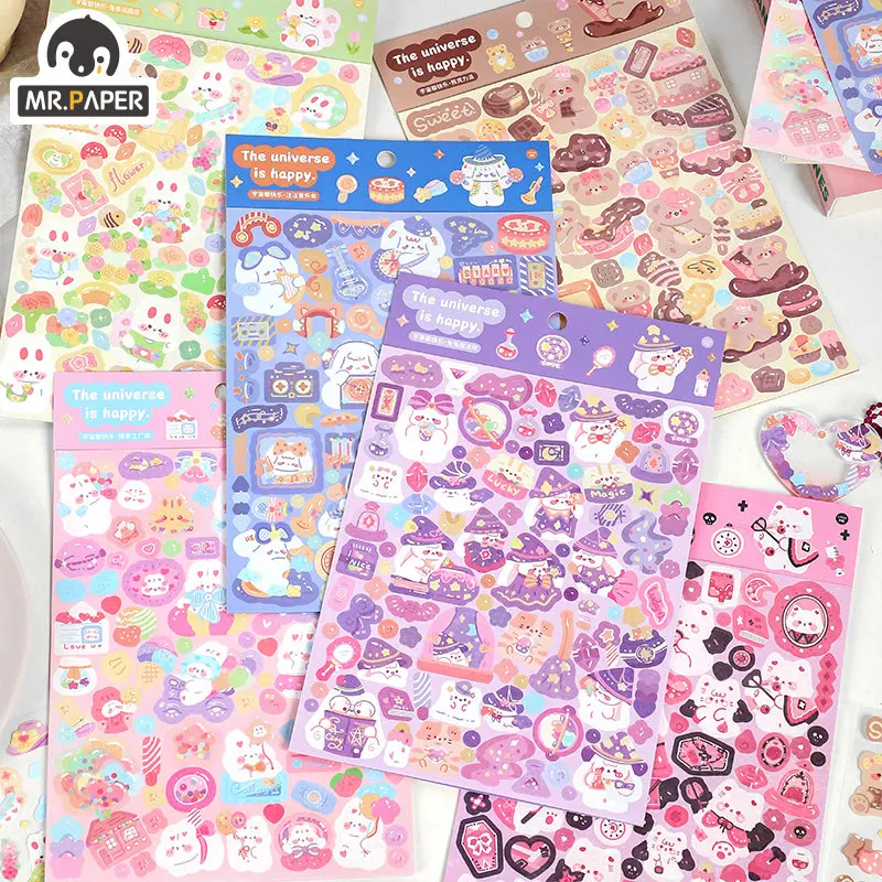 

Mr. Paper Cartoon Stickers Cute Animals Irregular Type Stickers Kawaii Style Decorative Handbook Stationery Art Supplies