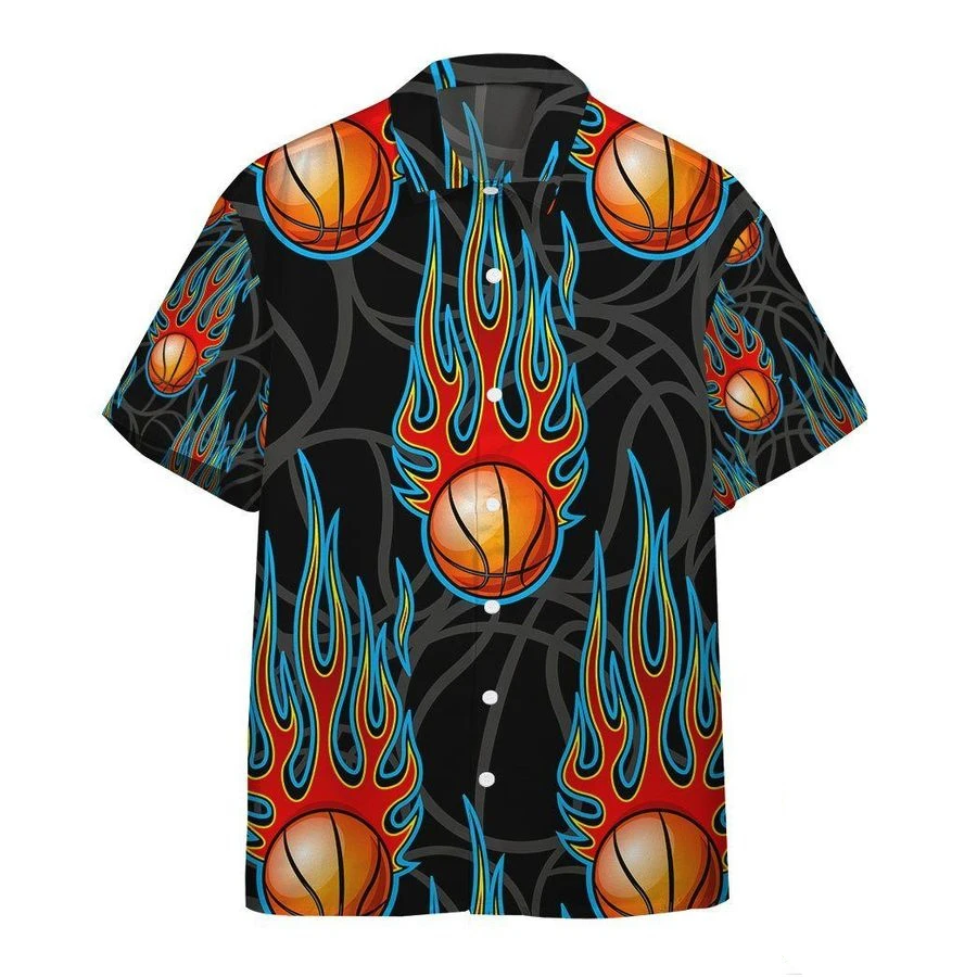 Flame Basketball 3D Printing Men's Harajuku Cool Quick Dry Shirt Man Skull Lapel Button Short Sleeve Male Casual Tops