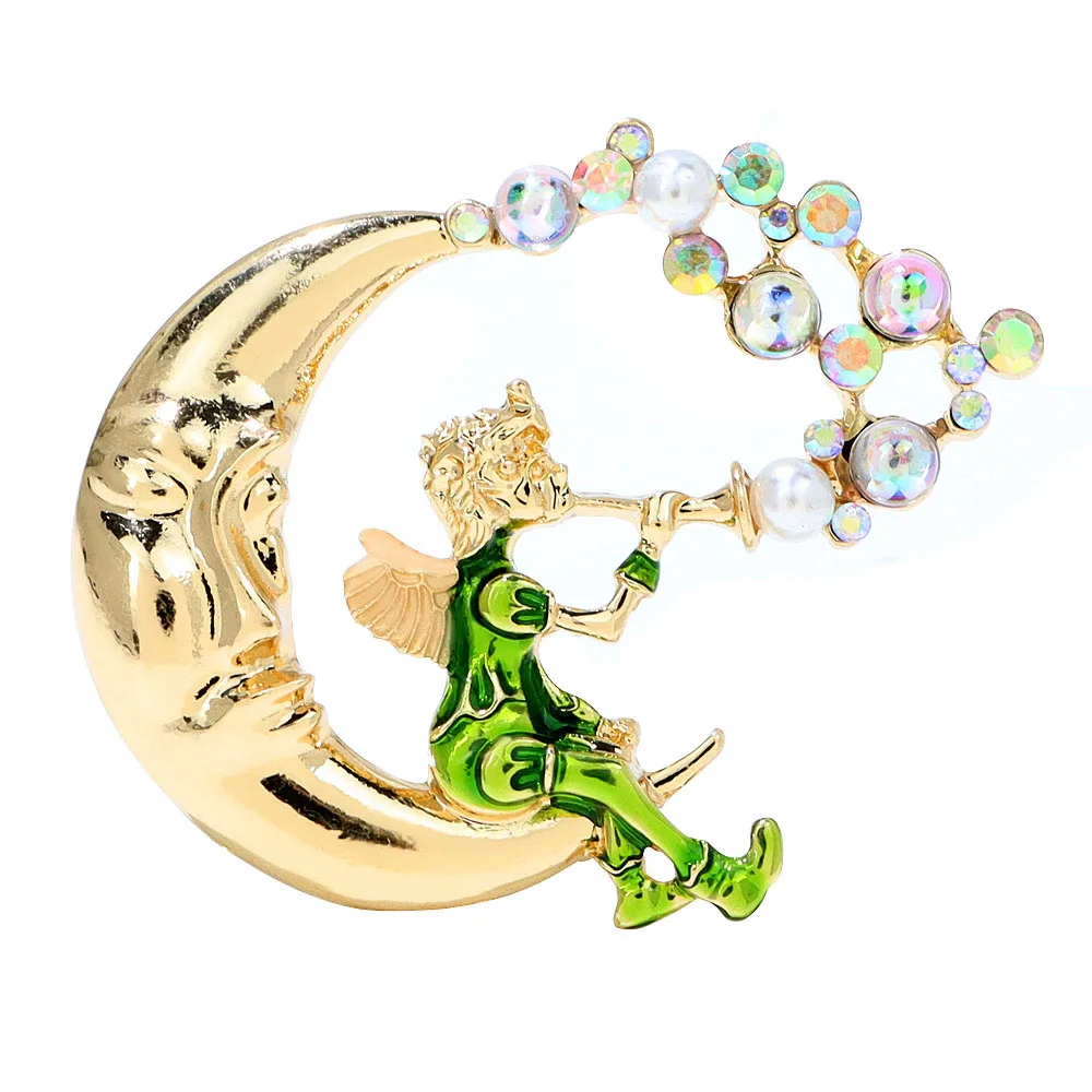 

CINDY XIANG милый маленький ангел дует пузыри на Лунная Брошь Дети булавка хорошее благословение ювелирные изделия новый дизайн 2022