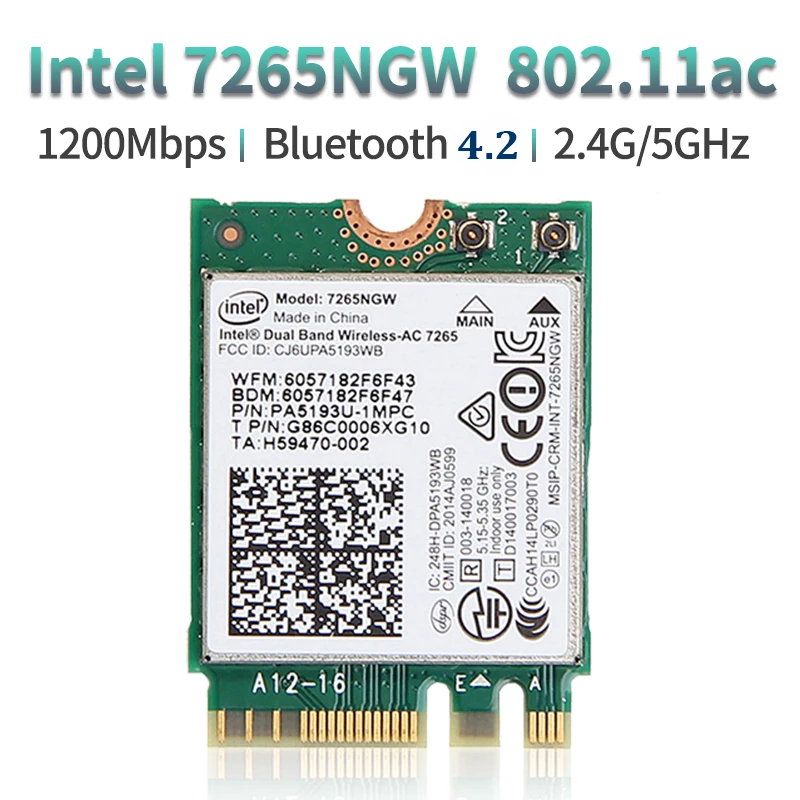 WiFi 5 Intel 7265 Wireless Card Bluetooth 4.2 M.2 7256NGW 1200Mbps 802.11AC Dual Band 2.4G 5G Windows 10 11 For Laptop PC