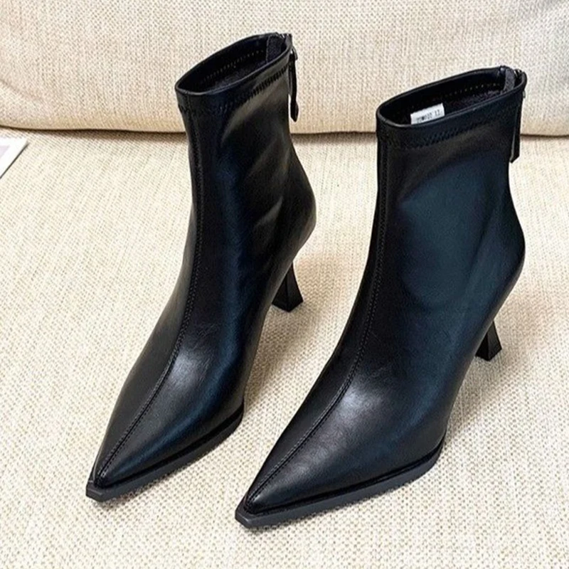 Женские кожаные ботильоны на высоком каблуке Привлекательные дизайнерские