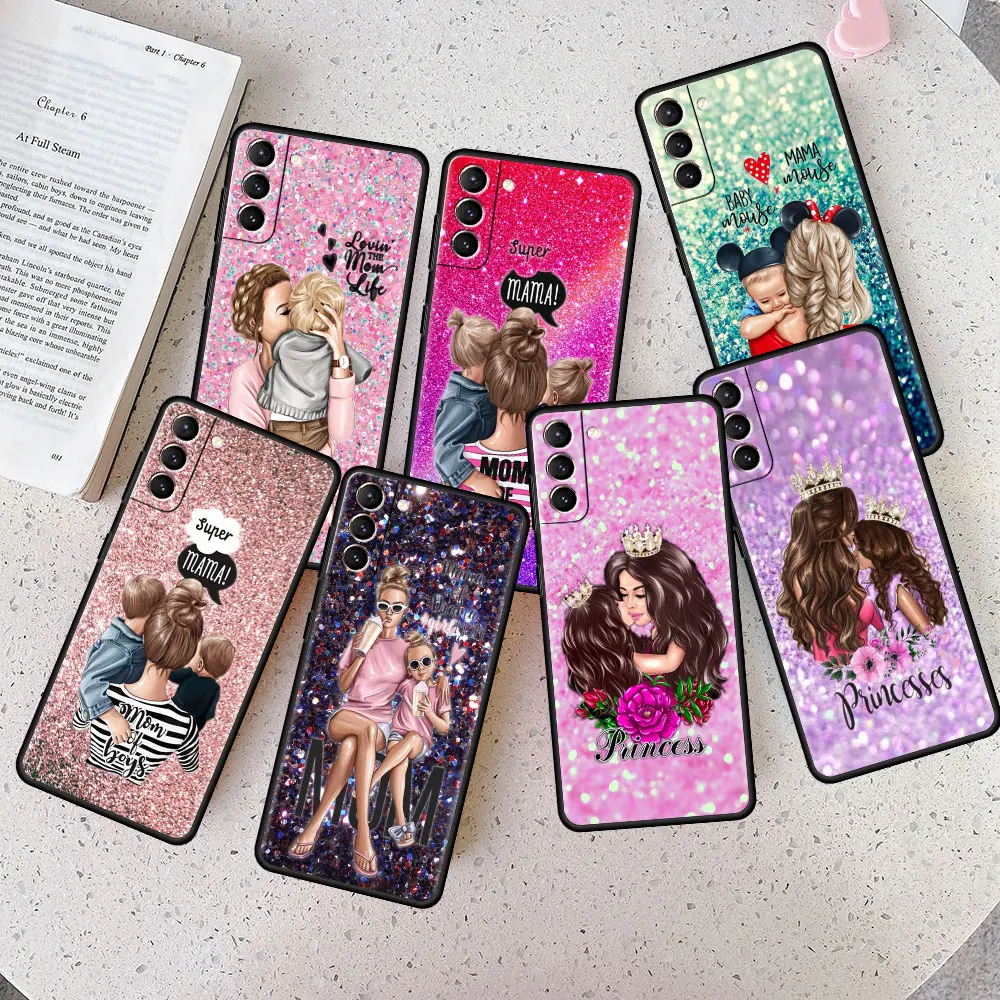 

Case Coque for Samsung Galaxy S21 FE S9 S10 S22 Plus S21 S22 Ultra S20 FE S21Ultra 4G Silicone Capa Baby Mom Girl Celular