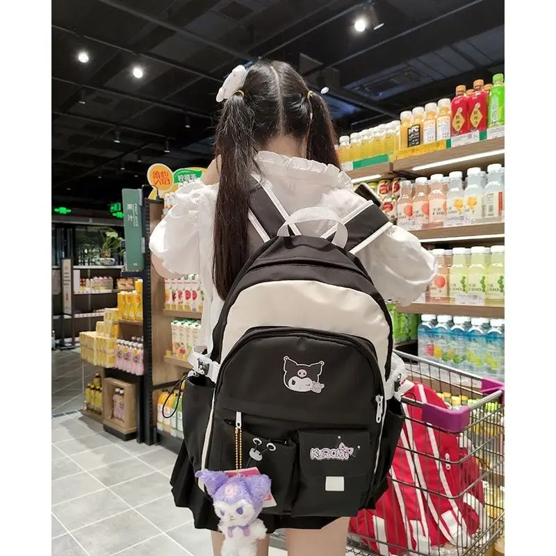 

Kawaii Sanriod Anime Hobby Kuromi Kitty Cute студенческий рюкзак большой вместимости универсальная сумка с подвесная плюшевая кула кла
