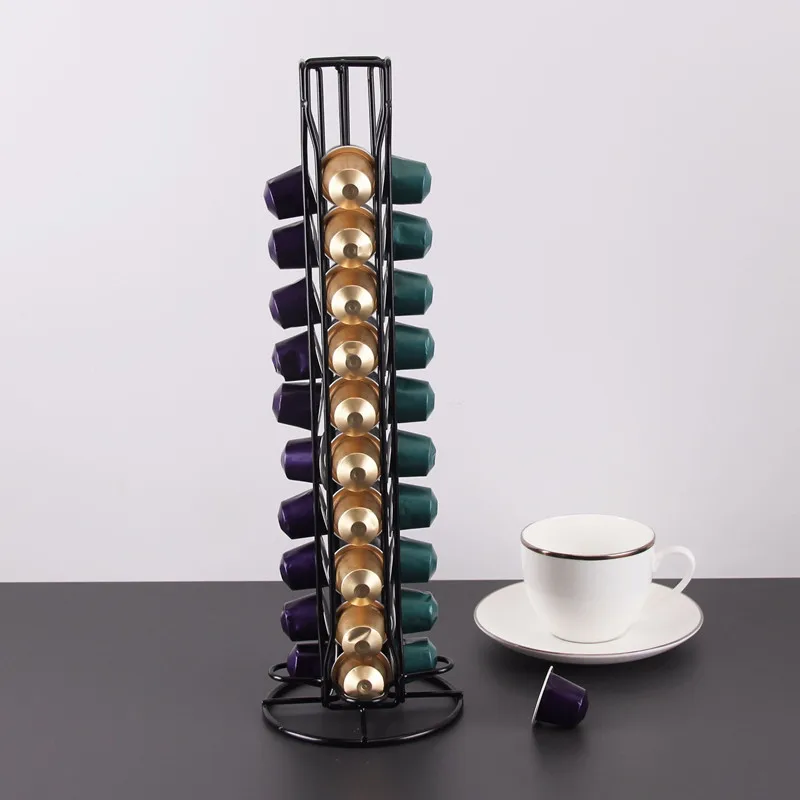 

Coffee Capsule Rotatable Holder For Nespress Stand Display Black Rack kitchen Metal Plating Holders High-Capacity Storage 40PCS