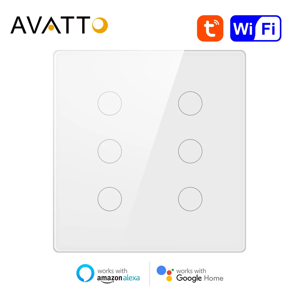 

AVATTO Tuya Brazil WiFi Light Switch,Touch-Sensor Smart Home interruptor 4/6 Gang Brasil Wall Switch work with Alexa,Google Home