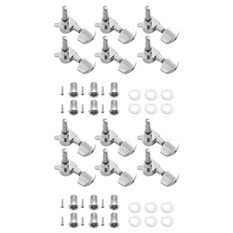 

12 Pieces Silver Acoustic Guitar Machine Heads Knobs Guitar String Tuning Peg Tuner(6 For Left + 6 For Right)