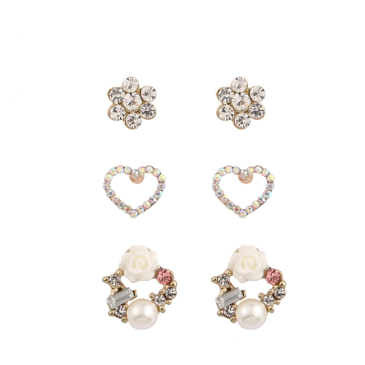 

CARTER LISA 6pcs Cute Pearl Mini Earings Crystal Flower Heart Stud Earrings Set For Women Ear Jewelry