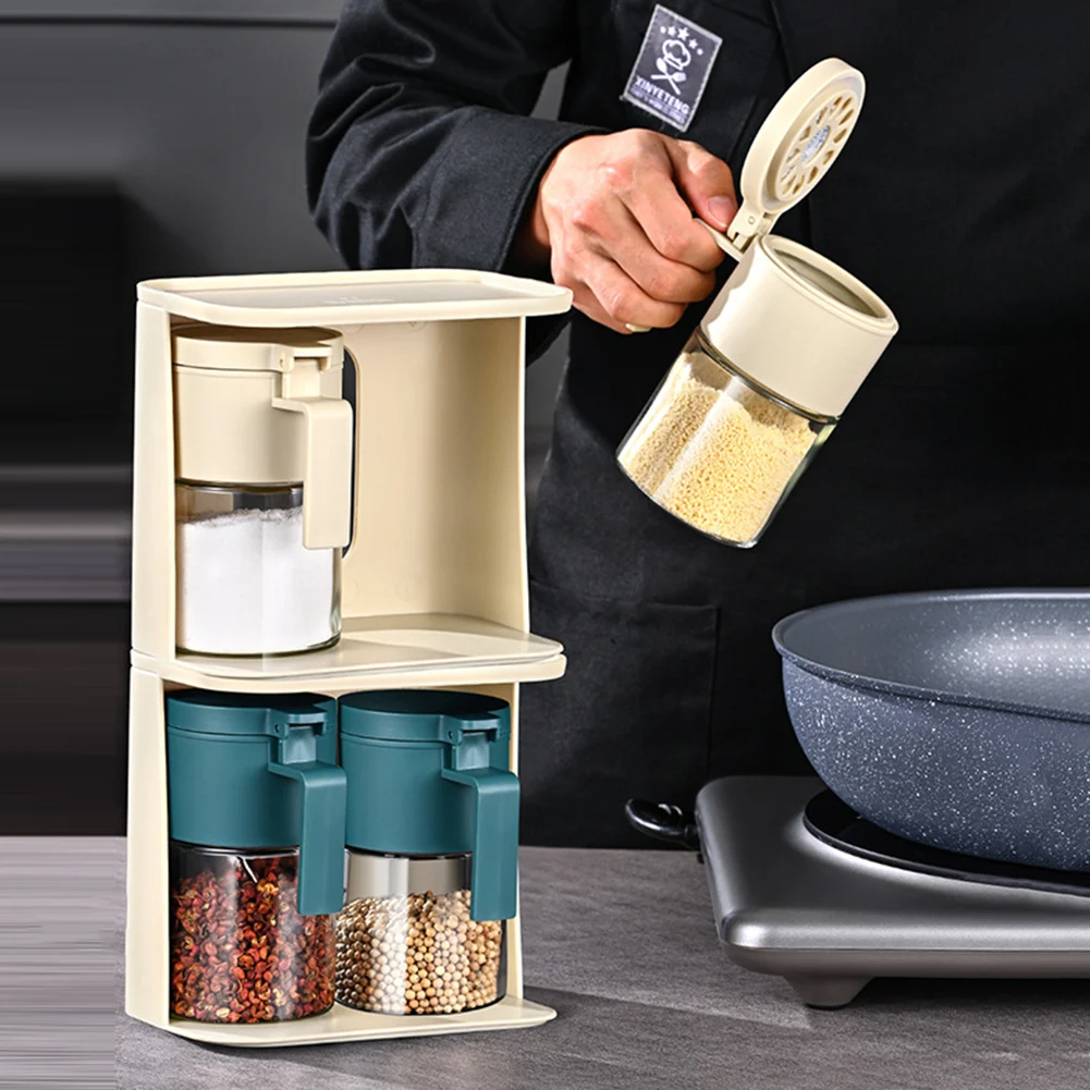 

Glass Seasoning Jar with Bring Spoon Sugars Salt Bottle Kitchen Organizer Innovative Bpa Free with Stainless Steel Cover Jars
