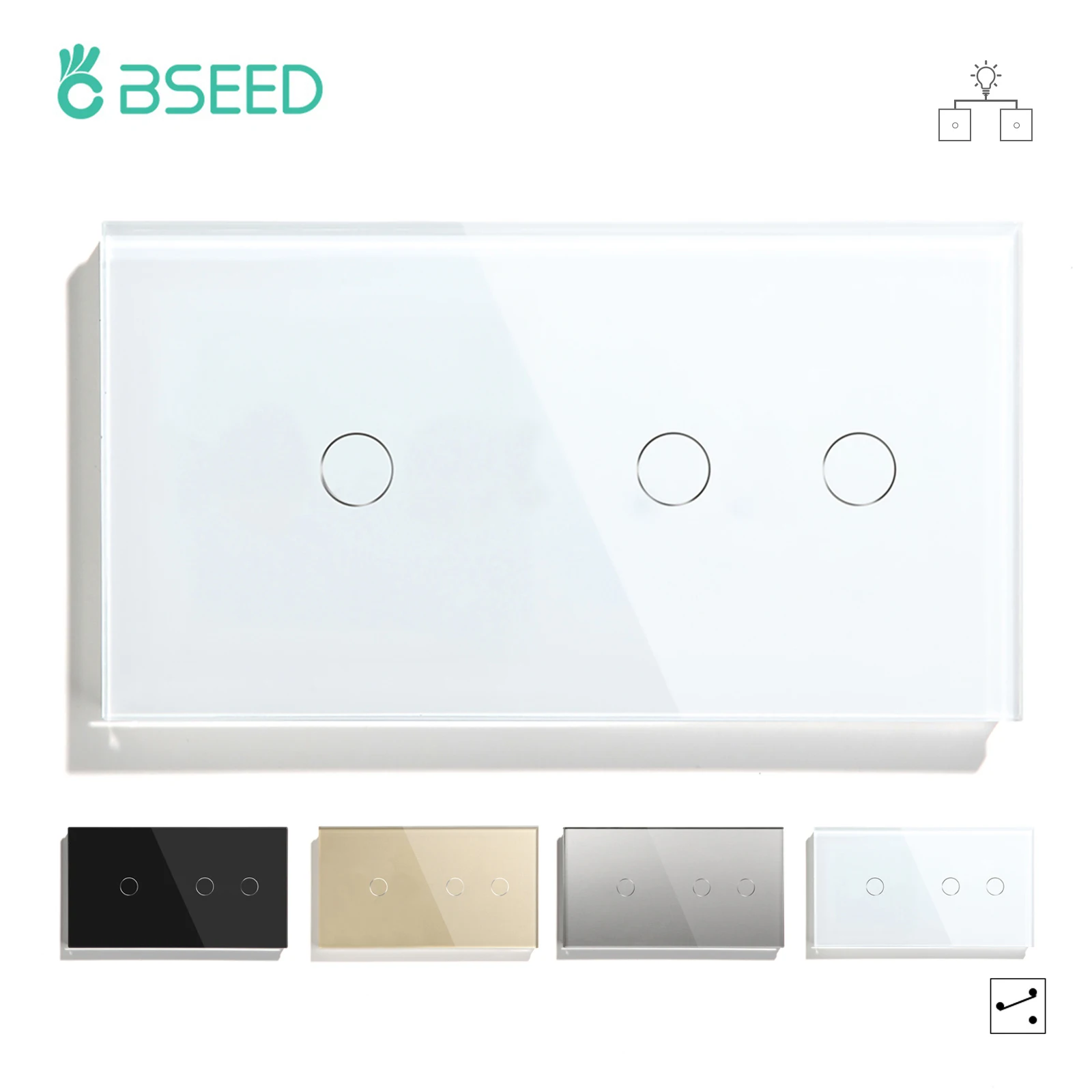 Bseed 1Gang 2Gang Touch Сенсор переключатель 1Way 2Way светильник переключатель Белый черного и золотого цвета с украшением в виде кристаллов класса Панель переключатель Водонепроницаемый переключатель