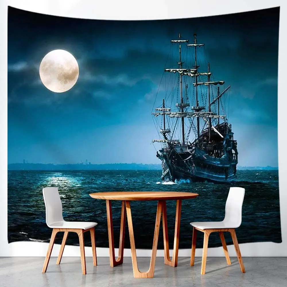 Готический Декор гобелен пиратский корабль и полная луна с морем океан настенное