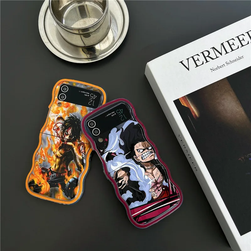 

New Anime Ones Pieces Luffies With Lanyard Phone Case for Samsung Galaxy Z Flip 3 Z Flip 4 5G PC Hard Anti-drop Back Cover Funda