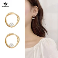 xiaoboacc 925 silver needle pearl stud earrings for women metal irregular geometric ear jewelry wholesale