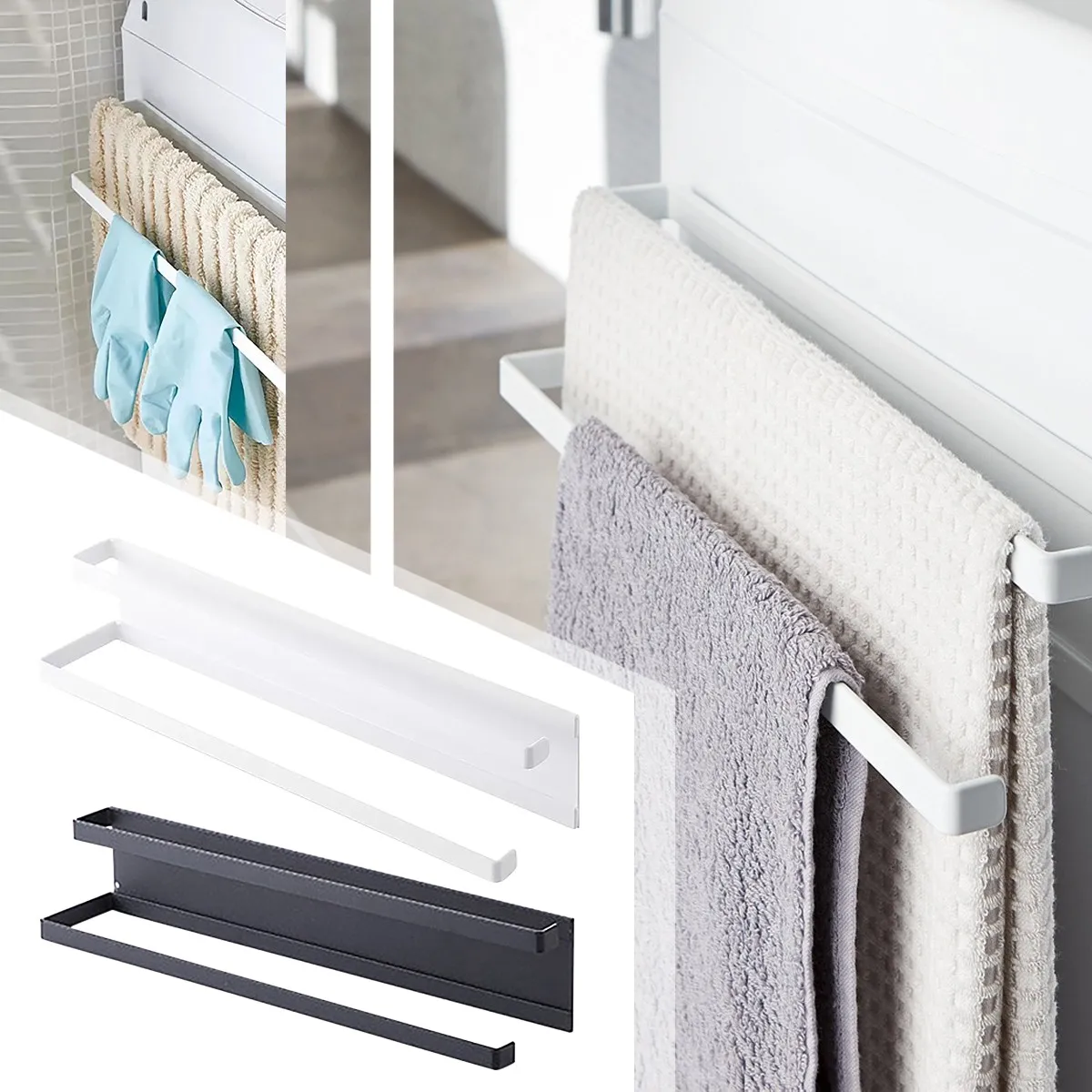 

Towel Bar Single Towel Rack Towel Holder For Kitchen Bathroom Laundry Room NonDrilling Wall Dish Rack Plastic Black Large