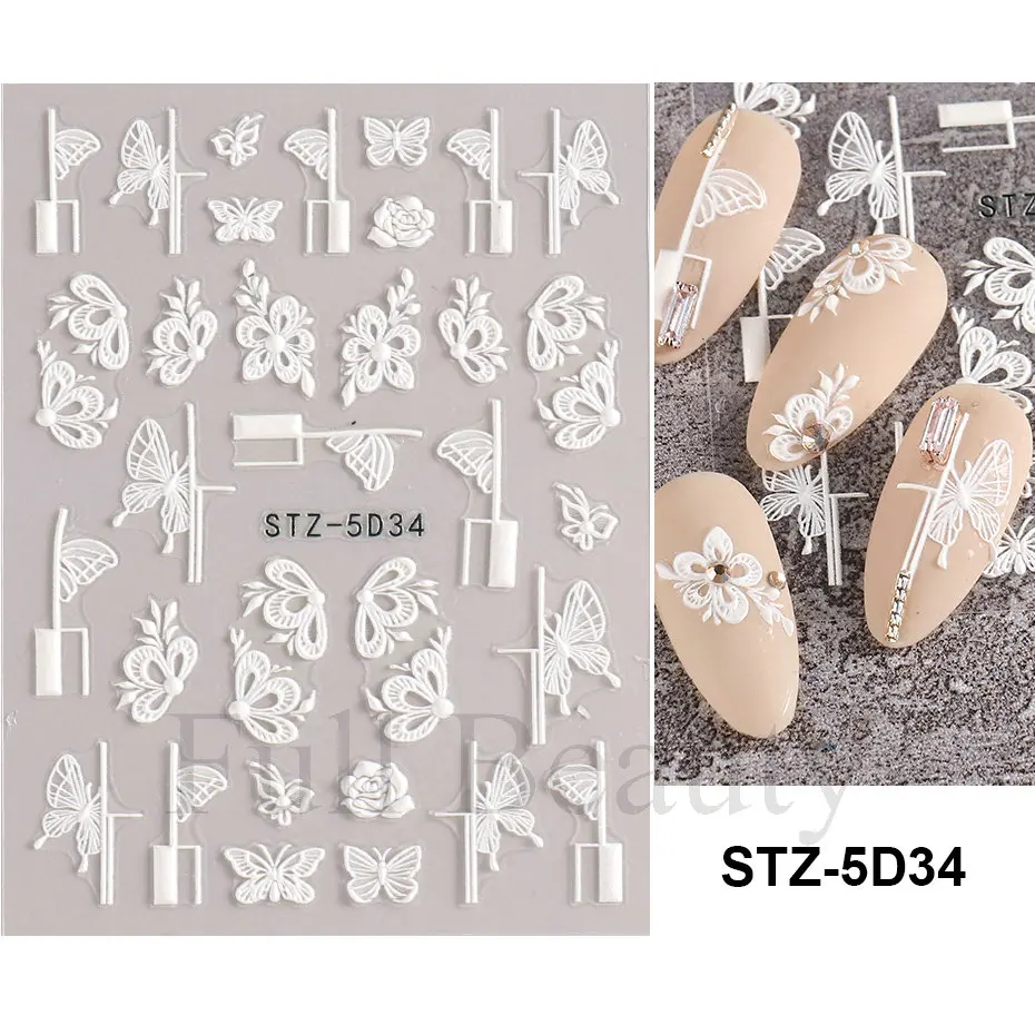 5D наклейки цветы для наклеивания на ногти рельефные дизайна ногтей летние