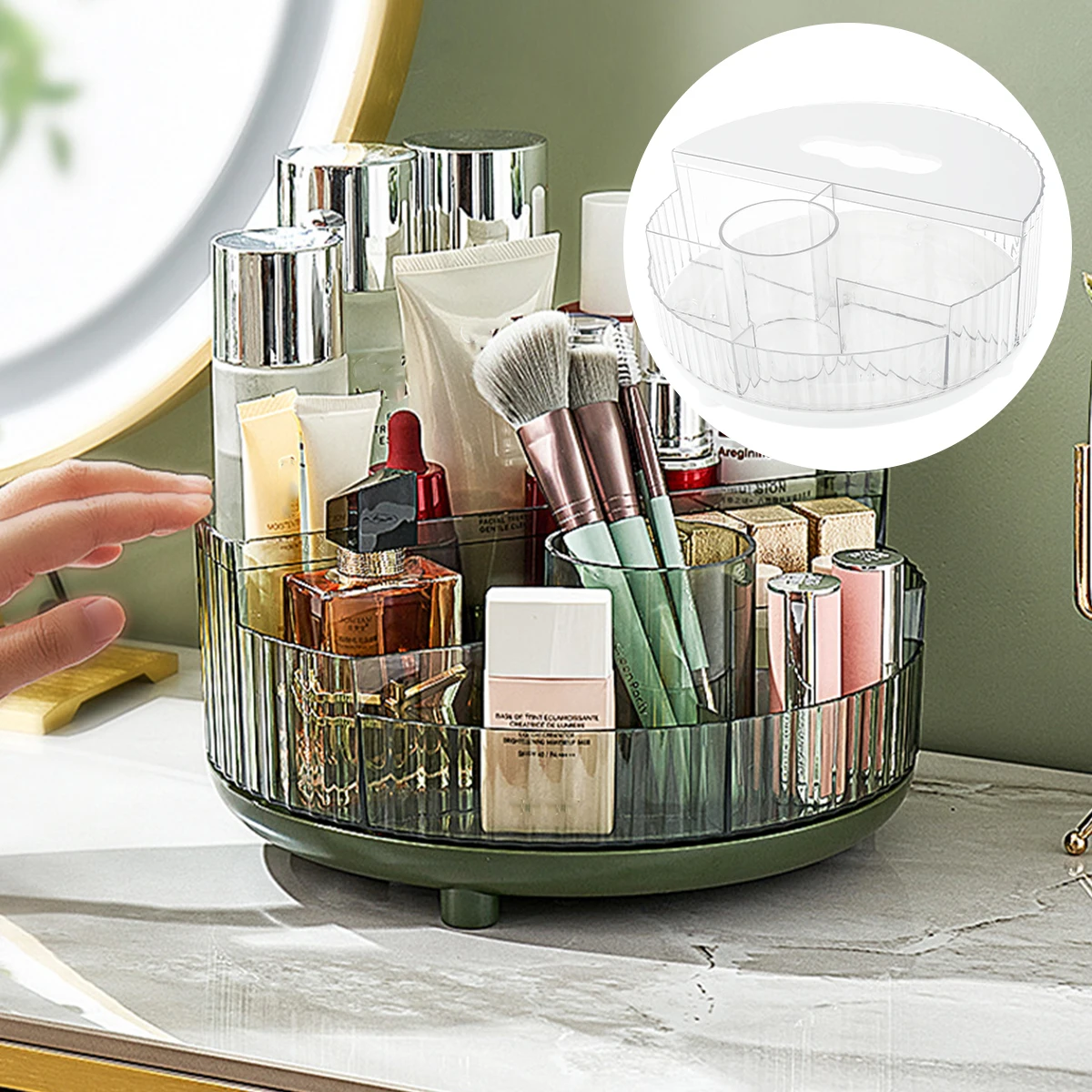 

6 Grids Turnable Makeup Organizer Clear 360 Degree Rotating Cosmetic Rack with Lid Large Capacity Lazy Susan Cosmetic Storage