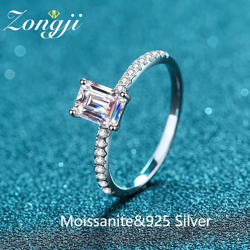 

1 Carat Emerald Cut Moissanite Engagement Ring for Women Sterling Silver Diamond Wedding Band GRA Certified Moissanite Rings