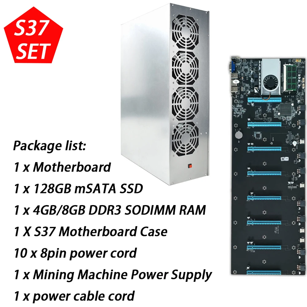 BTC S37 Miner Bitcoin Mining Case Motherboard 8 GPU Low Power Supply...