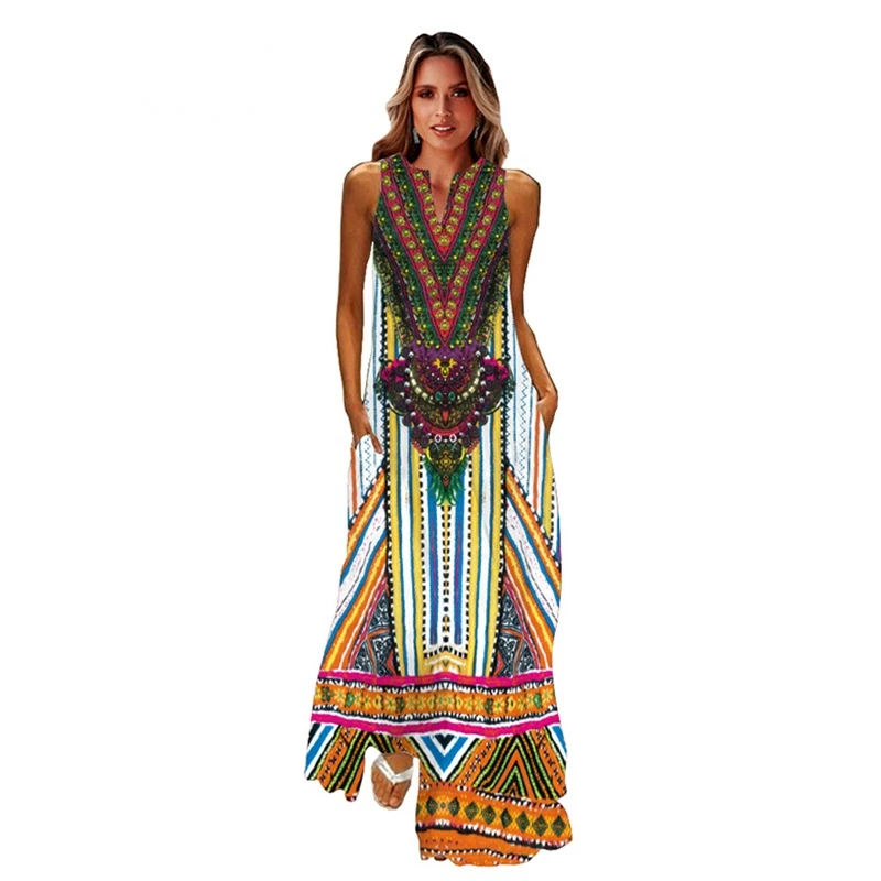 

New Summer Long Dress Women's Casual Loose Spring Party Ethnic Style Dresses Beach Woman Sleeveless Maxi Female Dress
