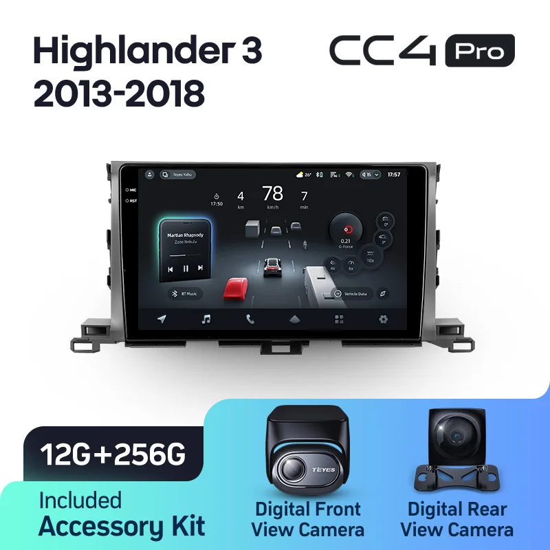 

TEYES Тиайс CC4 PRO Штатная магнитола For Тойота Хайлендер For Toyota Highlander 3 XU50 2013 - 2018 автомагнитола 2 DIN DVD GPS CarPlay Android Auto мультимедиа автомобиля головное Android магнитола