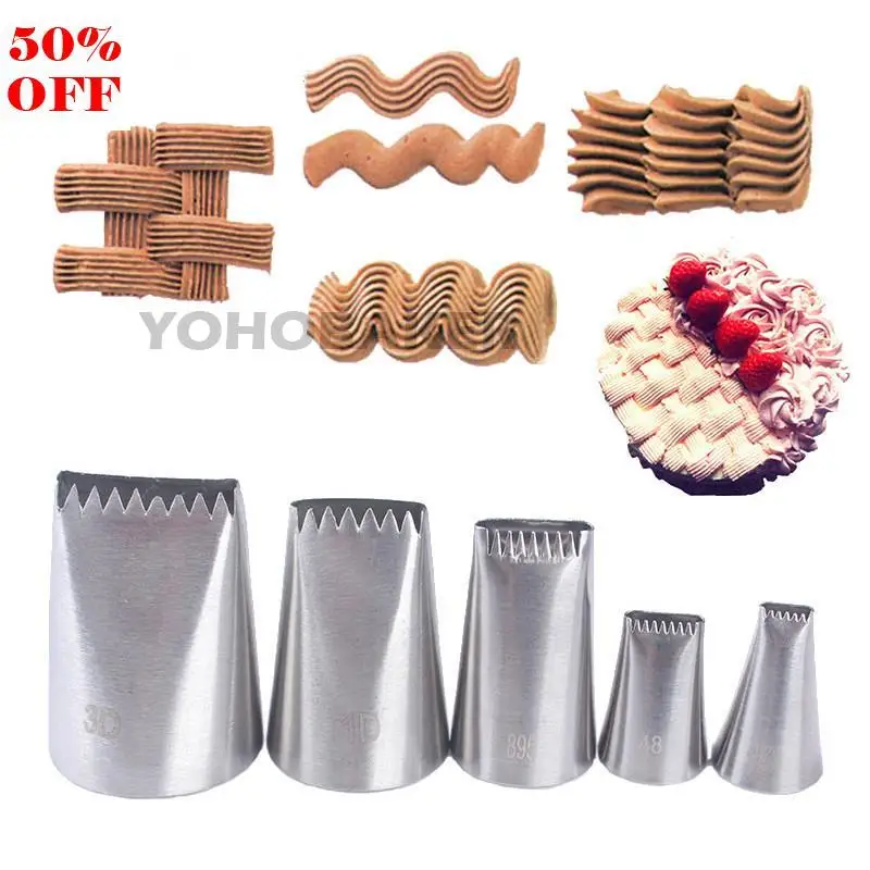 

5PCS Cream Nozzles Icing Piping Nozzle Russian Pastry Tips Baking Tools Cakes Decoration Set Stainless Steel Nozzles Cupcake