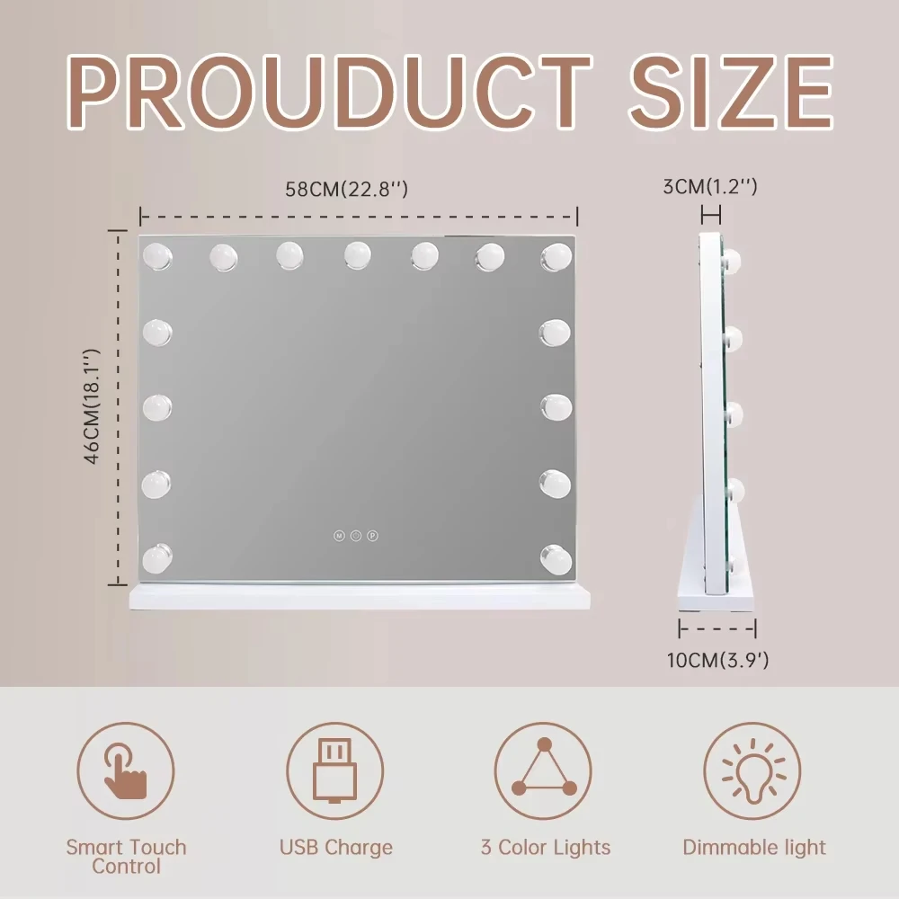 Косметическое зеркало FENCHILIN с подсветкой для макияжа голливудской и 15