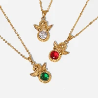 allnewme cute colorful cz zircon angel with wings pendant necklace for women gold color o chain stainless steel necklaces gift