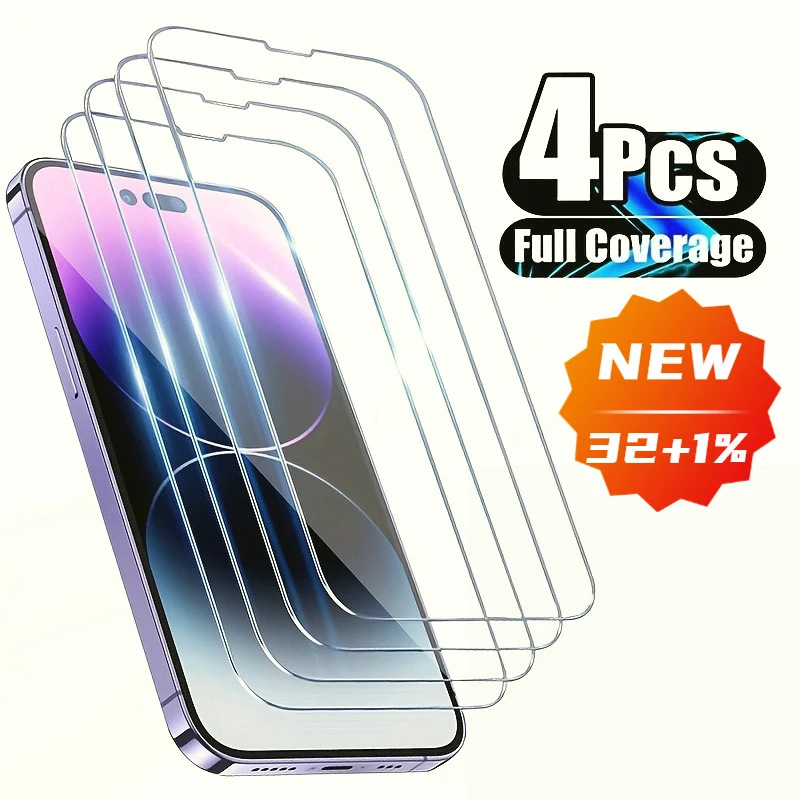 

2/4PCS Full Cover Protective Glass On For iPhone 14 13 12 11 Pro Max X XR Screen Protector IPhone 6 7 8 14 Plus Tempered Glass