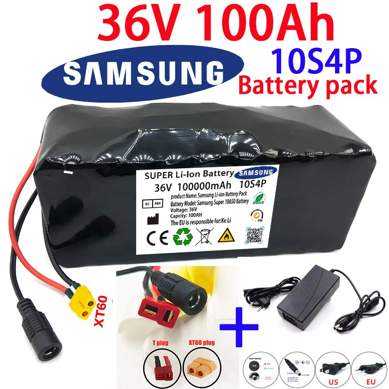 

2022 New 36V 100Ah 500W 10S4P XT60 18650 Lithium Ion Battery 80Ah Voor 42V E-fiets Elektrische Fiets Scooter Met Bms + Lader